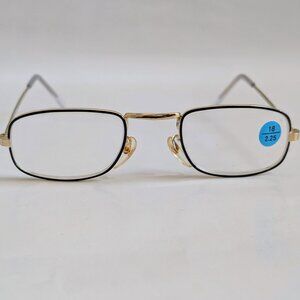 NWT Vintage 90's Rectangle Metal Half Frame Reading Glasses (Gold/Black)